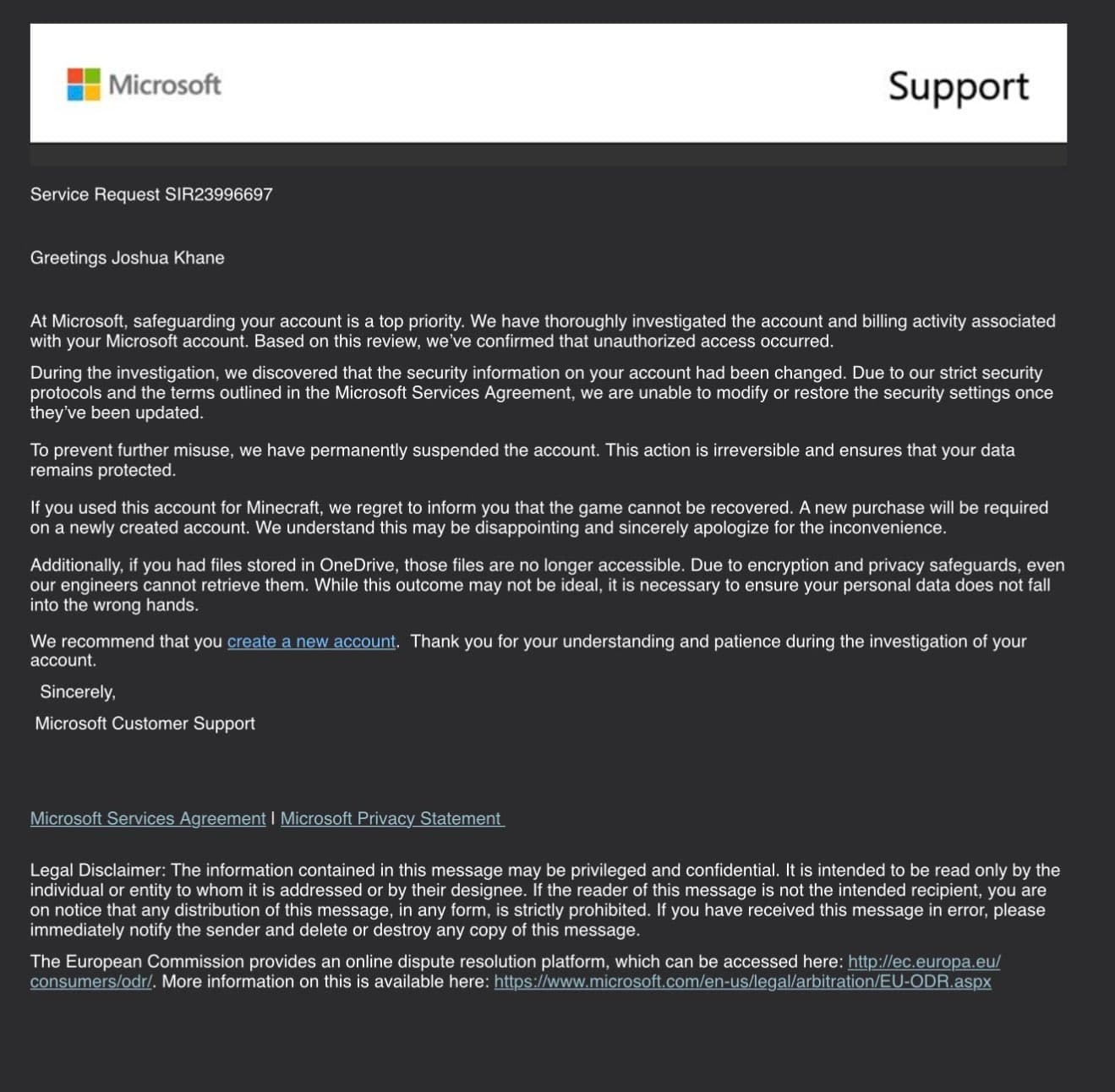 Microsoft deleted my account and OneDrive