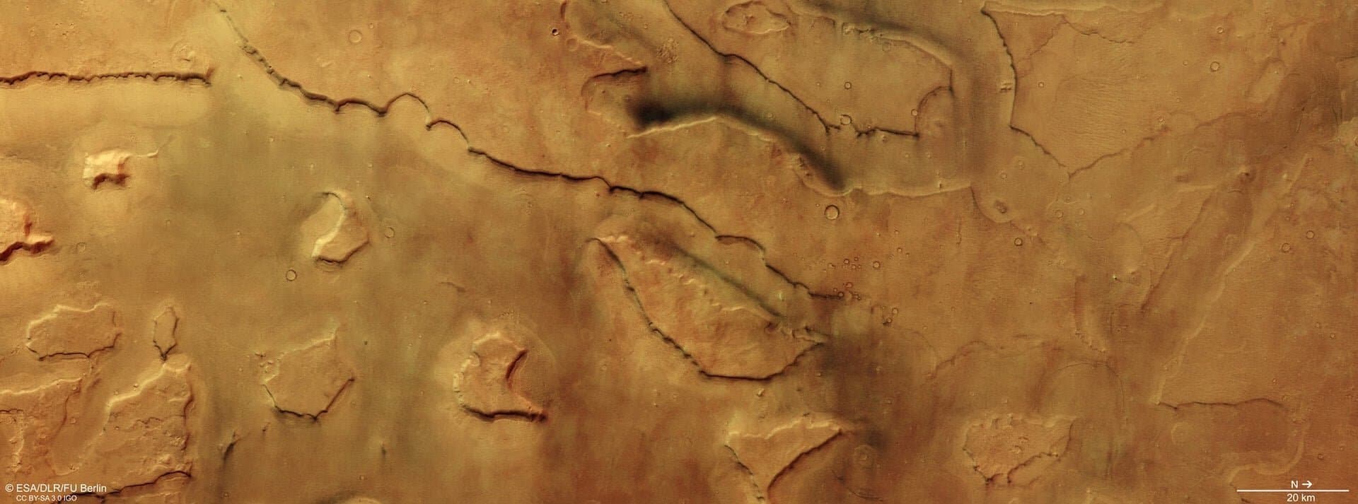 Mars express captures dozens of dust devils in Mars valley